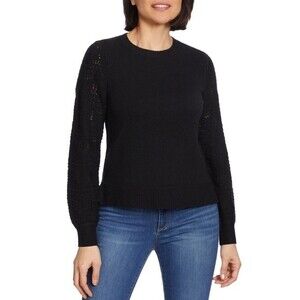 NWT Christian Siriano Black Solid Pointelle Long Sleeve Crew Neck Sweater Medium